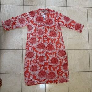 Coral Printed Cotton Kurta NWT | Size Small | Ethnic Tunic Top